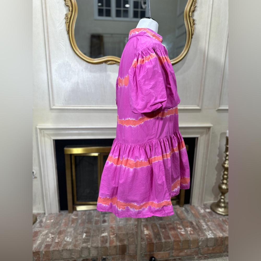 WKND Frock It Balloon Sleeve Shirt Dress Pink Orange Tie Dye - Picture 7 of 12